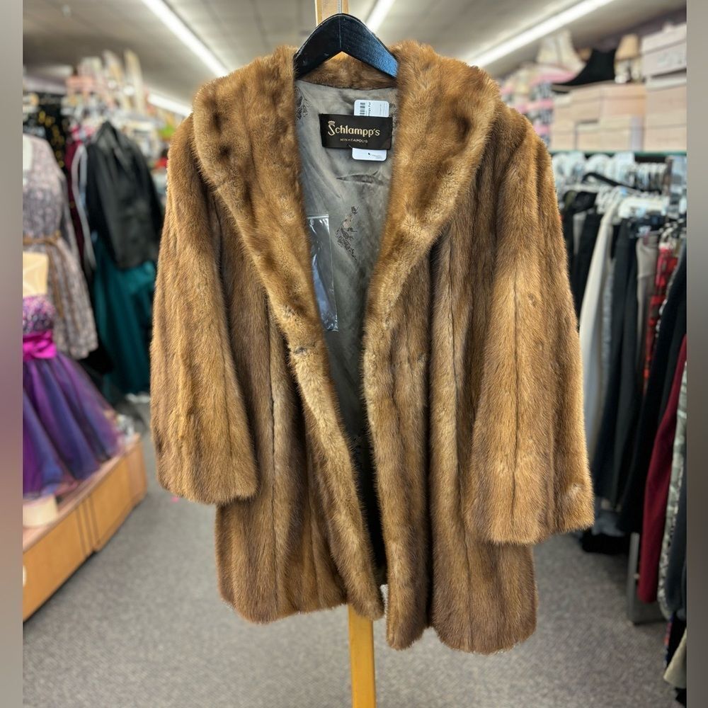 Elegant Brown Fur Coat with Wide Collar and Plush Texture